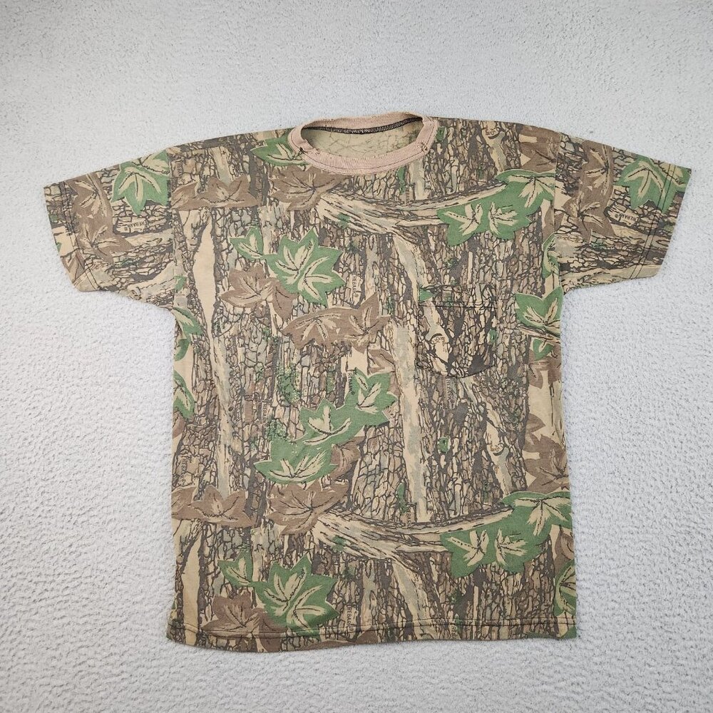 Realtree Camo Vintage Shirt Mens Small Pocket Leaf Tree Bark Brown Green Foliage